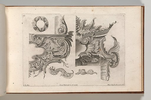 Suggestion for the Decoration of  the Lower and Top Right of a Frame Combined with Several Additional Ornaments, plate 3 from "Unterschidliche Auszierungen zu Thüren und Fenster, etc. etc. sehr nutzlich zu gebrauchen"