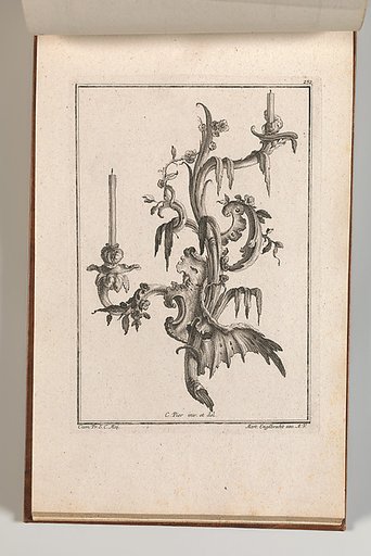 Design for a Two-Armed Candelabra with Rocaille Ornaments and Flowers, plate 3 from an Untitled Series of Designs for Suspended Candelabra