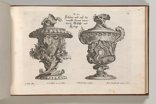 Designs for Two Lidded Vases, plate 1 from "Schöne und auf die neueste Facon inventierte Gefäße und Krüge"
