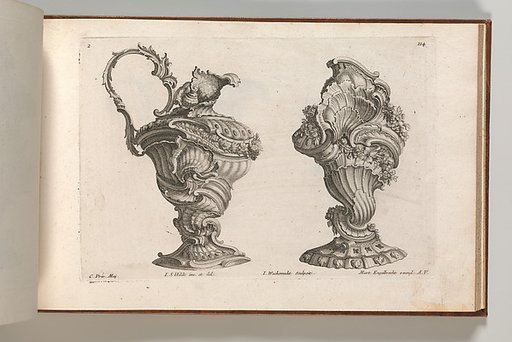 Designs for a Ewer and a Lidded Vase, plate 2 from "Schöne und auf die neueste Facon inventierte Gefäße und Krüge"