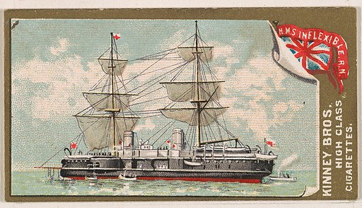 H.M.S. Inflexible, Royal Navy, from the Naval Vessels of the World series (N226) issued by Kinney Bros.