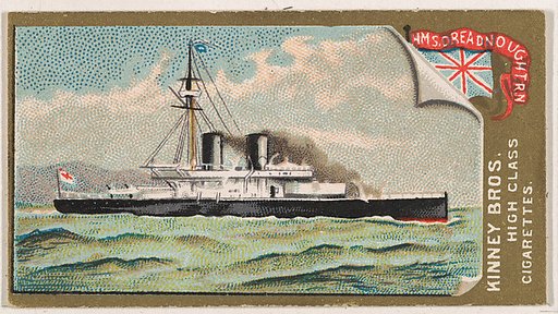 H.M.S. Dreadnought, Royal Navy, from the Naval Vessels of the World series (N226) issued by Kinney Bros.