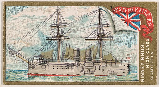 H.M.S. Temeraire, Royal Navy, from the Naval Vessels of the World series (N226) issued by Kinney Bros.