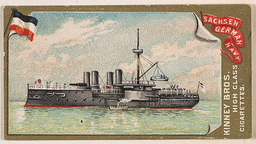 Sachsen, German Navy, from the Naval Vessels of the World series (N226) issued by Kinney Bros.