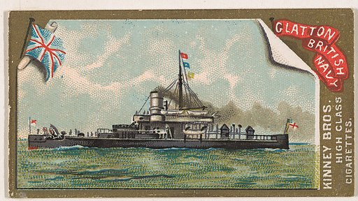 H.M.S. Glatton, British Navy, from the Naval Vessels of the World series (N226) issued by Kinney Bros.