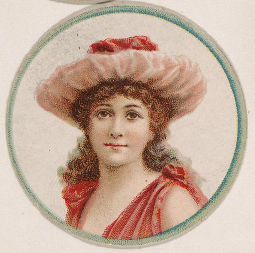 Woman wearing brimmed hat, from the Novelties series (N228, Type 2) issued by Kinney Bros.