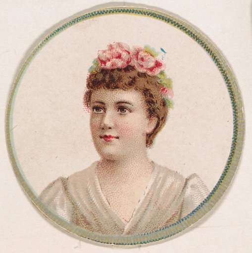 Woman wearing floral hat, from the Novelties series (N228, Type 2) issued by Kinney Bros.