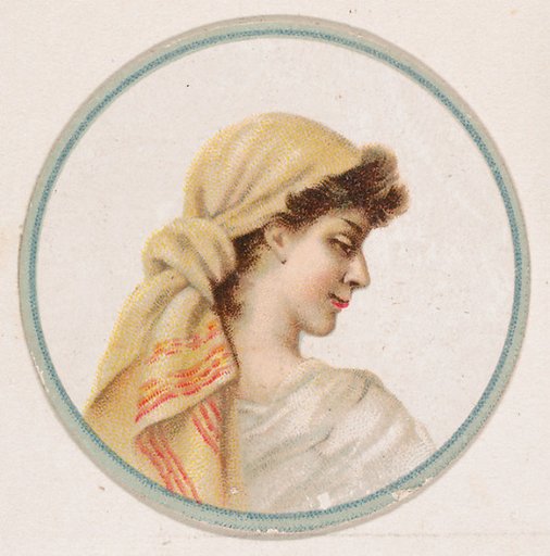 Woman wearing head scarf, from the Novelties series (N228, Type 2) issued by Kinney Bros.