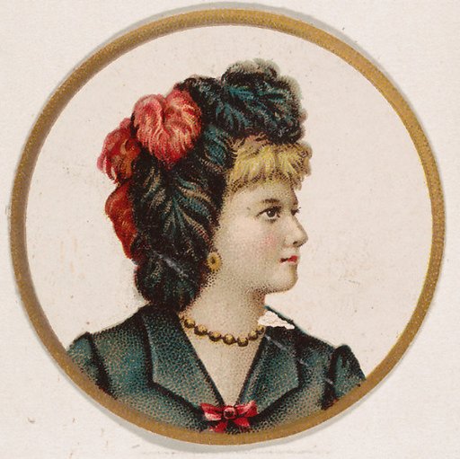 Woman wearing hat with black and red feathers, from the Novelties series (N228, Type 2) issued by Kinney Bros.