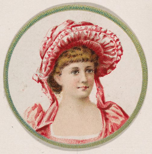 Woman wearing pink hat, from the Novelties series (N228, Type 2) issued by Kinney Bros.