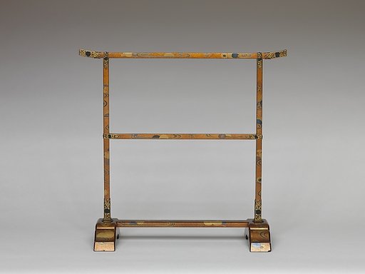 Hand-towel Rack (Tenugui kake) with Chrysanthemums and Meandering Stream
