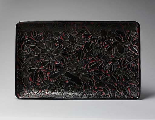 Rectangular tray with peonies and birds