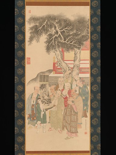 Ten Rakan Examining a Painting of White-Robed Kannon