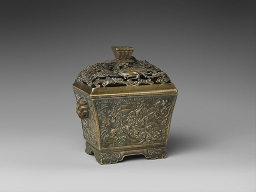 Incense burner with dragon, phoenix, and sea creatures