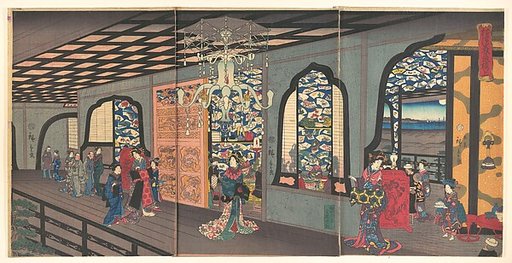 Upper Floor of the Gankirō Tea House in Yokohama