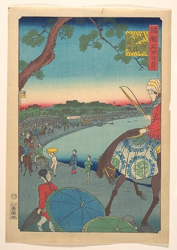 Foreigners Riding Along the Coast at Takanawa in the Eastern Capital