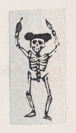 Skeleton standing with his arms raised