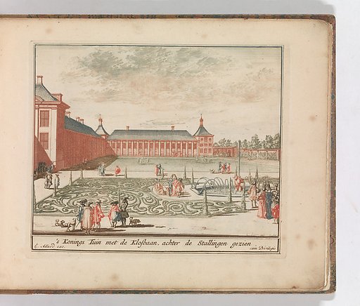 ' ’s Konings Tuin met de Klosbaan, achter de Stallingen gezien", in: Tooneel Der Voornaamste Nederlands Huizen, En Lust Hoven, Naar T Leven Afgebeeld
