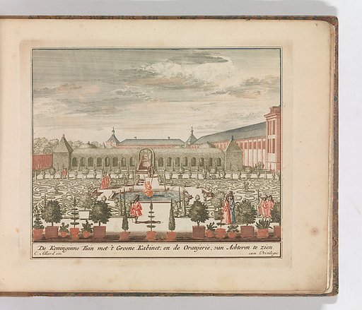 ' ’De Koninginne Tuin met 't Groene Kabinet , en de Oranjerie, van Achteren gezien", in: Tooneel Der Voornaamste Nederlands Huizen, En Lust Hoven, Naar T Leven Afgebeeld