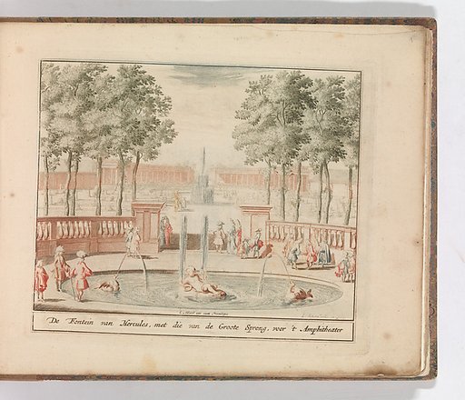 'De Fontein van Hercules, met die van de Groote Sprong, voor 't Amphitheater', in: Tooneel Der Voornaamste Nederlands Huizen, En Lust Hoven, Naar T Leven Afgebeeld