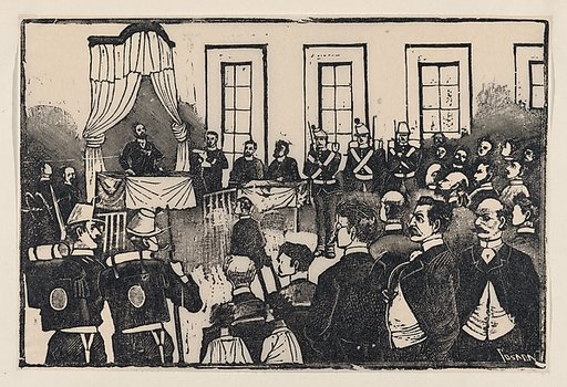 The trial of the killers of Tomas Hernandez Aguirre, from a broadside entitled 'El jurado de los asesinos del Sr. Tomás Hernábdez Aguirre. Defensa de los reos. La sentencia. Actitud de los criminales'