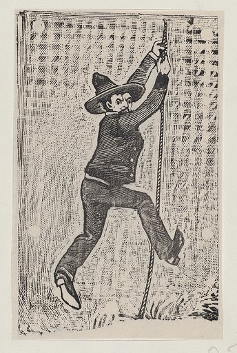 Jesús Bruno Martinez escaping from jail, from a broadside entitled 'La Fuga de Jesús Bruno Martinez de la Gárcel de Belen'