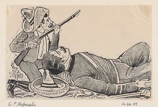 A revolutionary holding a rifle and kneeling to protect a fallen revolutionary