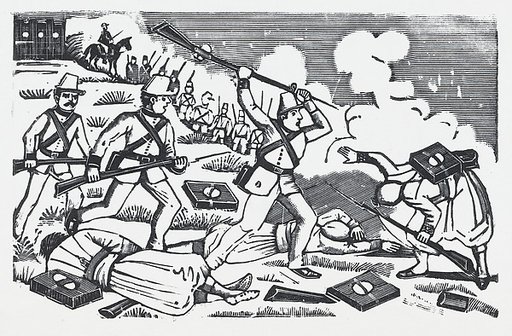 A soldier raising his rifle to hit a woman (The Fifth of May)