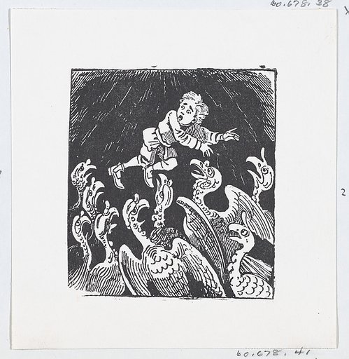 A small boy being fed to vultures, an illustration to 'The King and His Three Sons'
