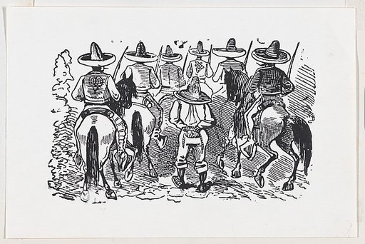 A group of Zapata followers on horseback from a broadside entitled 'Most wonderful miracle by the intercession of Our Most Blessed Lady of Perpetual Help worshipped in Cholula'