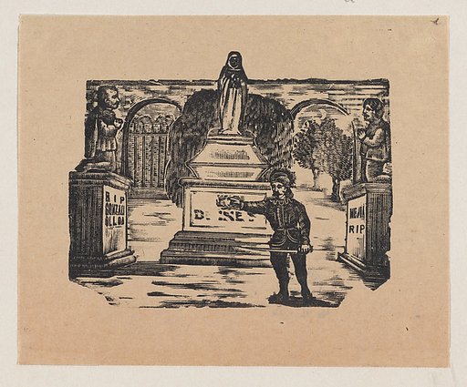 A man standing in front of three monuments