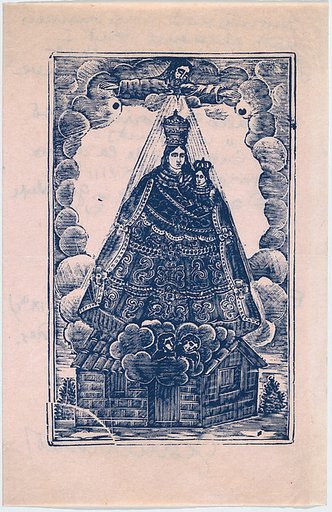 Christmas card from the Charlot's  to a Met member of staff, bi-fold with Virgin and Child on front and personal annotations on back with a list of prints the recipient should receive (probably the Met)