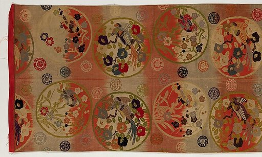 Obi with Repeating Floral Roundels and Birds