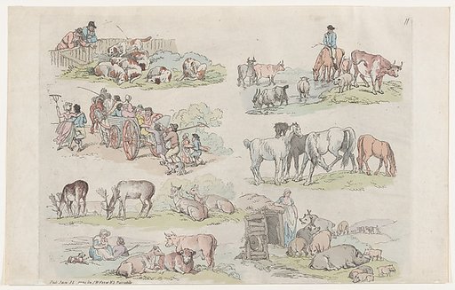 Plate 11, Outlines of Figures, Landscapes and Cattle...for the Use of Learners