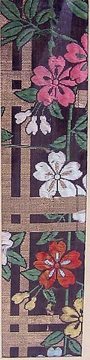 Textile with Blossoming Cherry Branches and Lattice