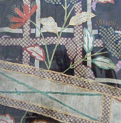 Piece from a Kosode with Fence and Autumn Flowers