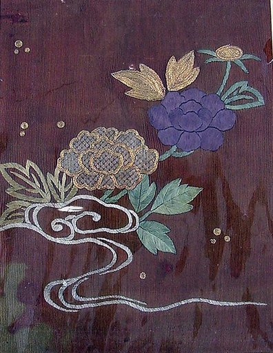 Piece from a Kosode with Peonies and Stream