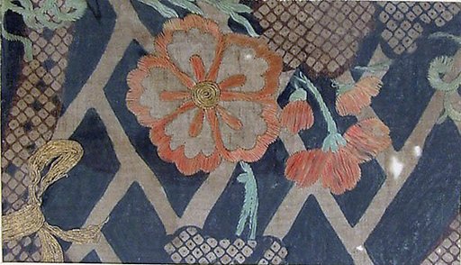 Piece from a Summer Kosode (katabira) with Flowering Vine and Cypress Fence