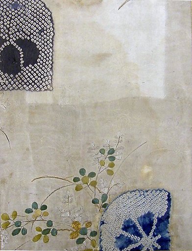 Piece from a Kosode with "Bush Clover" (hagi) and Fan