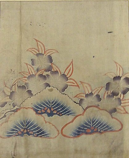 Piece from a Kosode with Pine Boughs and Cherry Blossoms