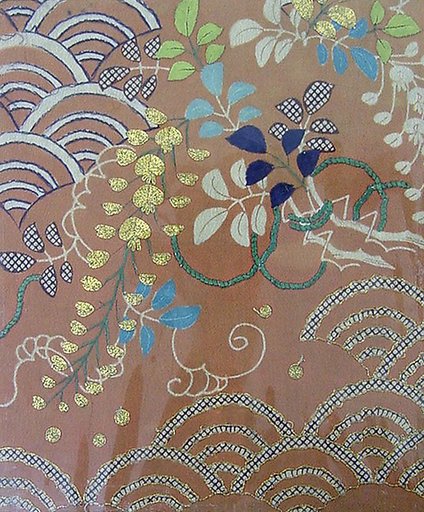 Piece from a Kosode with Wisteria and Stylized Waves