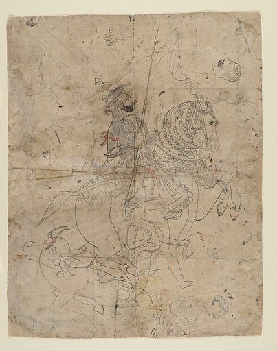 Worship of Brijnathji and Svamini (recto); Equestrian Portrait (verso)