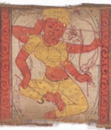 Dancing Female Goddess, Firing an Arrow from Her Bow and Holding an Elephant Goad ", Leaf from a dispersed Ashtasahasrika Prajnaparamita (Perfection of Wisdom) Manuscript