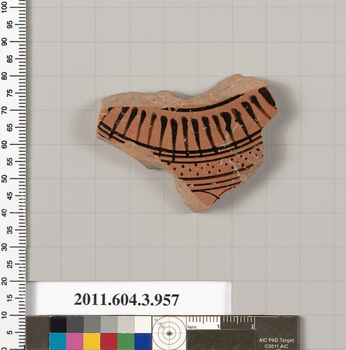 Terracotta fragment of a lekanis lid (covered dish)