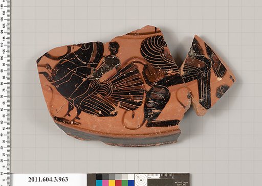 Terracotta fragment of a lekanis lid (covered dish)