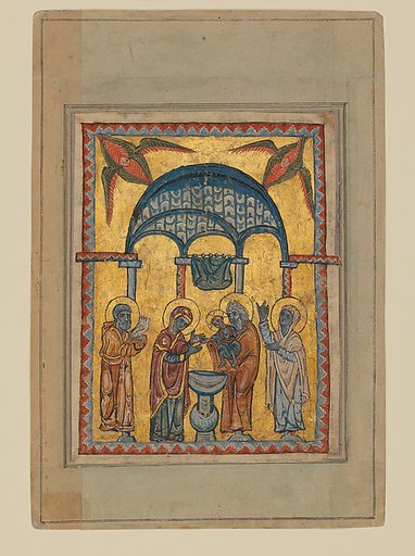 Four miniatures of the life of Christ from a gospel book of 1311 (Presentation, Baptism, Transfiguration, Entry into Jerusalem)