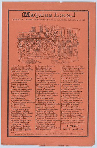 Broadsheet relating to a train accident that killed many people, wounded victims being carried on stretchers