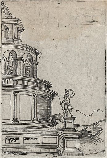 Sepulchrum (sic) Adriani, from a series depicting (reconstructed) buildings from Roman antiquity