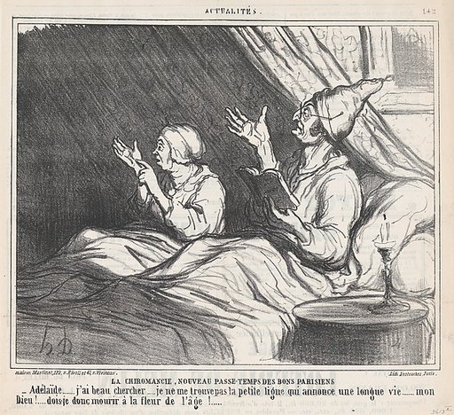 Palmistry, New Parisian Pastime, from 'News of the Day,' published in Le Charivari, February 1, 1860