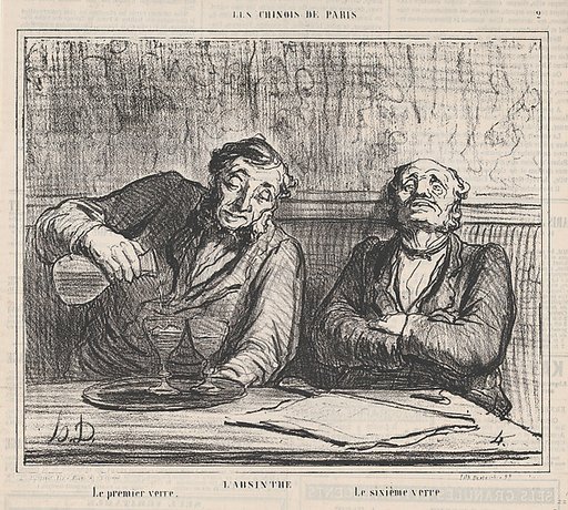 Absinthe: The first glass, the sixth glass, from 'The Chinese of Paris," published in Le Charivari, December 22, 1863
